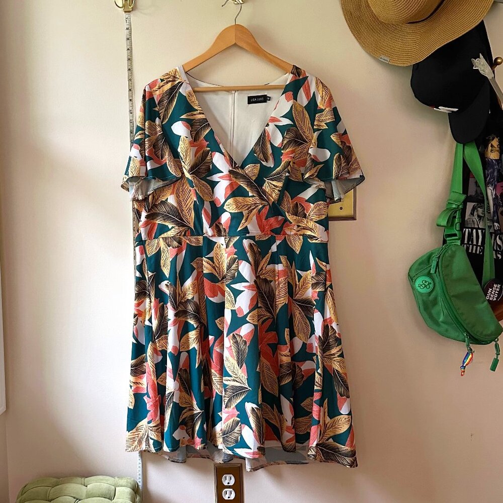 Modcloth tropical cocktail dress, 2X, teal
